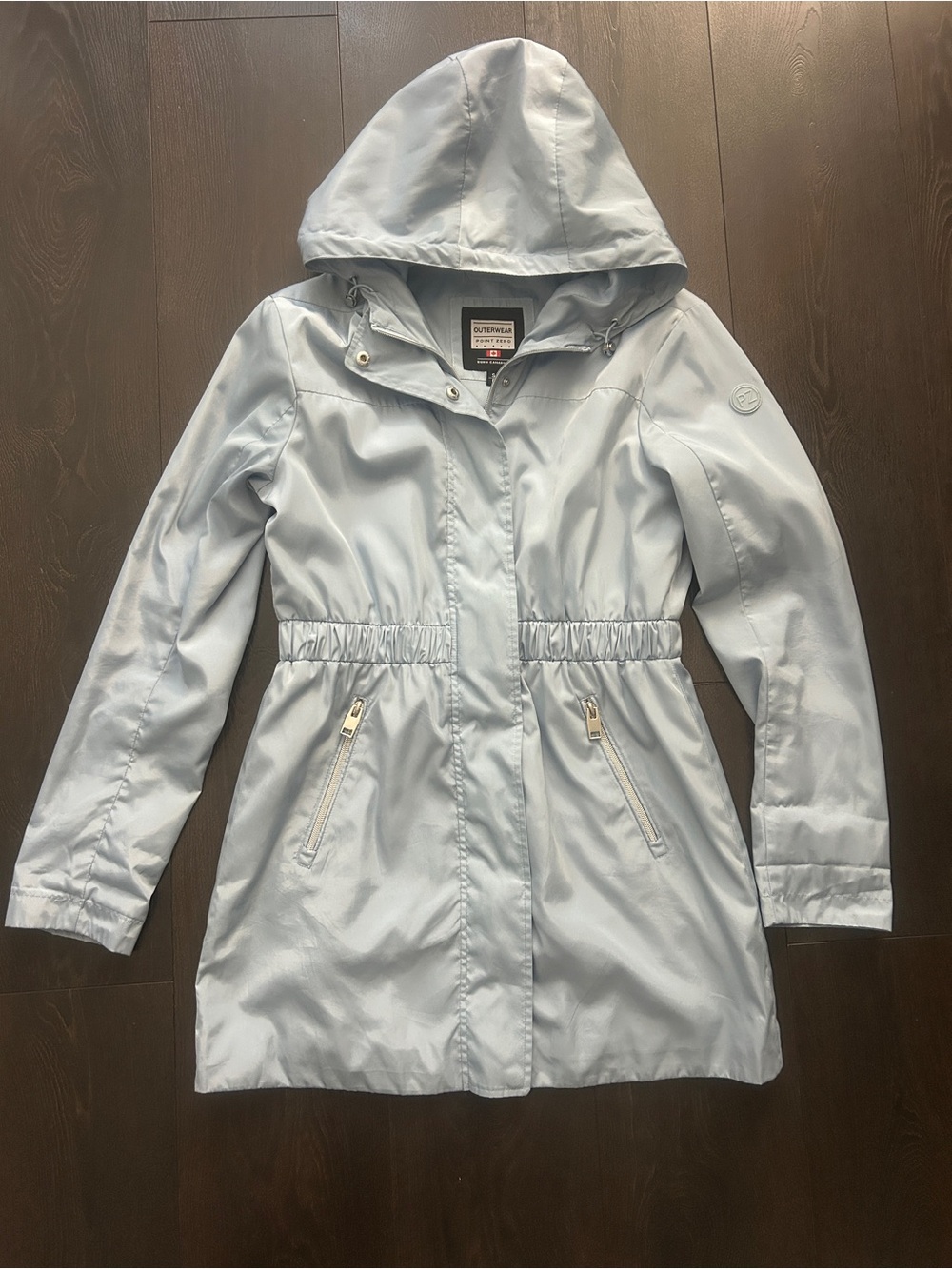 Point Zero Light Blue Hooded Utility Trench Jacket Cinched Waist S